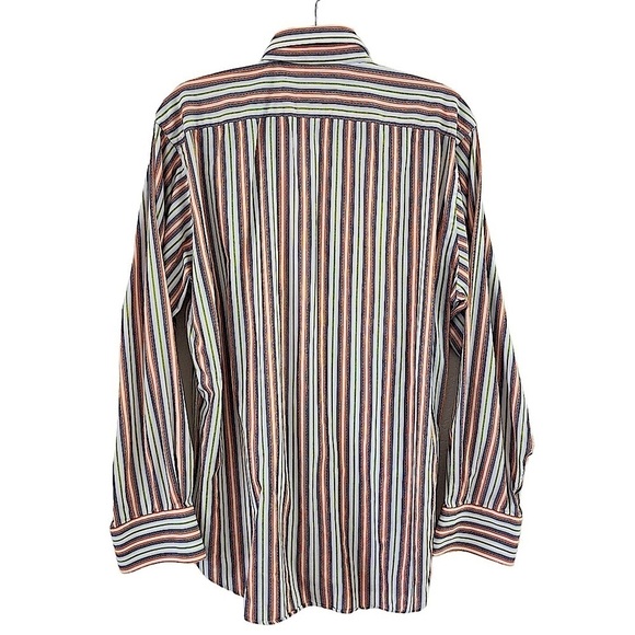 Thomas Dean Striped Shirt with Contrast Cuffs Size Large - Picture 2 of 6